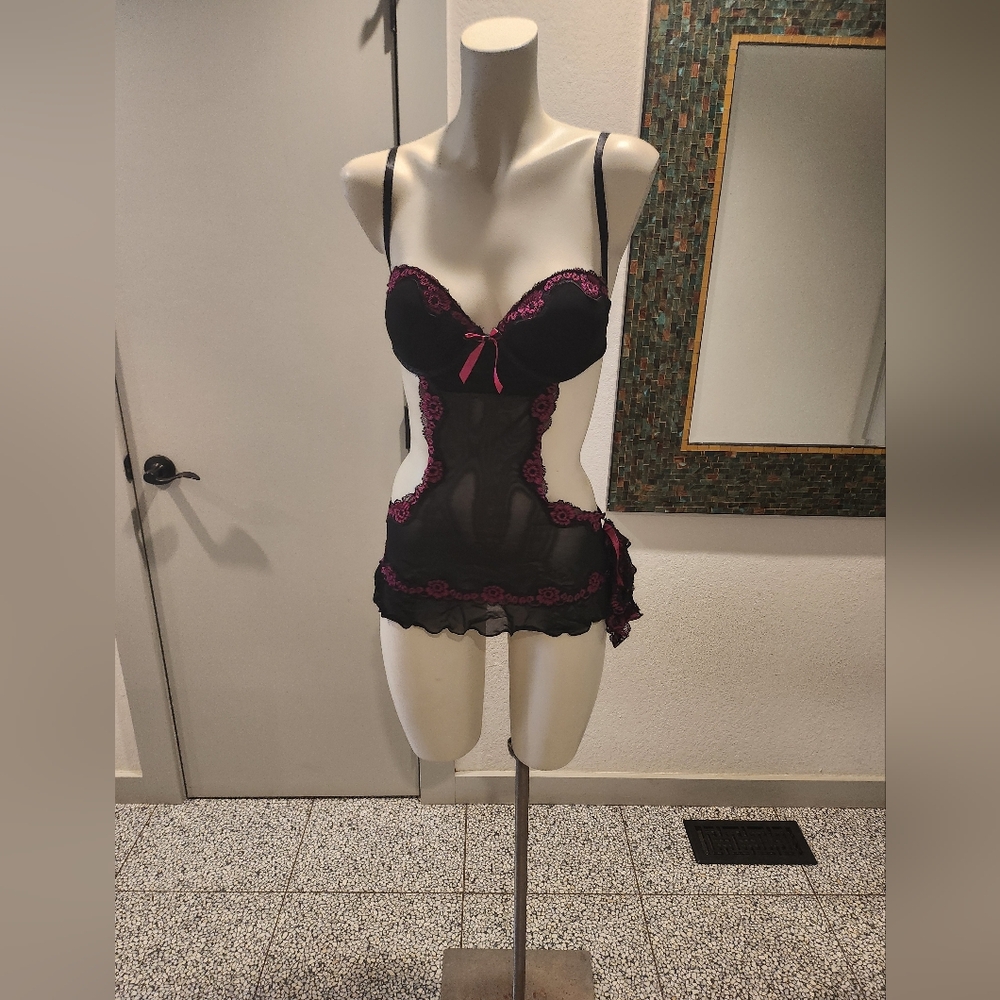 Sheer Black Chemise with Purple Lace Accents